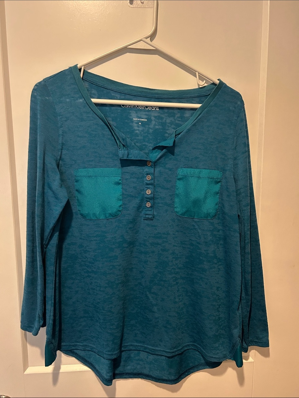 Calvin Klein Jeans Teal Button-Front Long Sleeve Henley